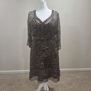 Mixit Brown Leopard Print Long Sleeve Wrap Dress